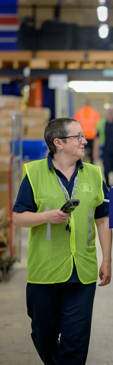 a man and a woman in a warehouse